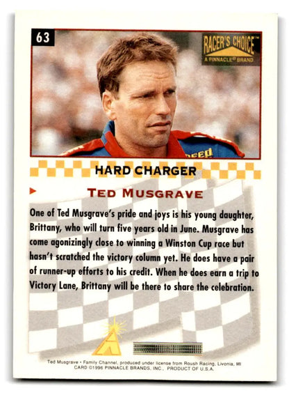 1996 Pinnacle Racer’s Choice #63 Ted Musgrave Speedway Collection - Collectible Trading Cards