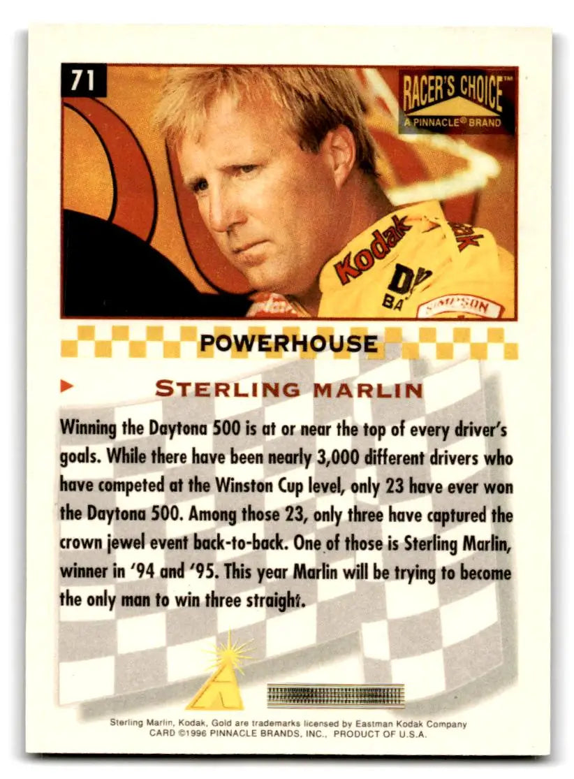 1996 Pinnacle Racer’s Choice #71 Sterling Marlin - Trading Cards