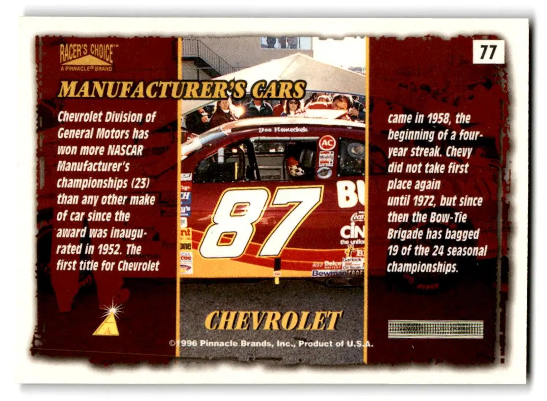 1996 Pinnacle Racer’s Choice #77 Chevrolet - Trading Card