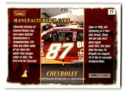 1996 Pinnacle Racer’s Choice #77 Chevrolet - Trading Card