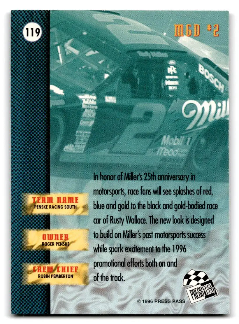 1996 Press Pass #119 Rusty Wallace’s Car Scorchers - Collectible Trading Card