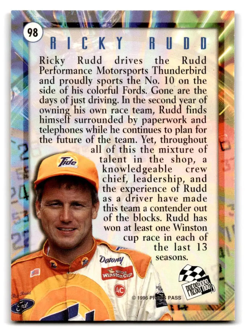 1996 Press Pass #98 Ricky Rudd - Trading Card