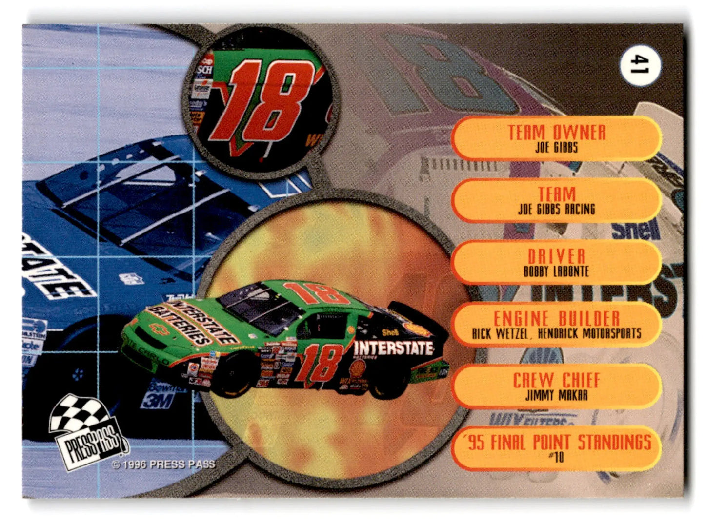 1996 Press Pass Racing Chevrolet Monte Carlo #41 - Diecast Car