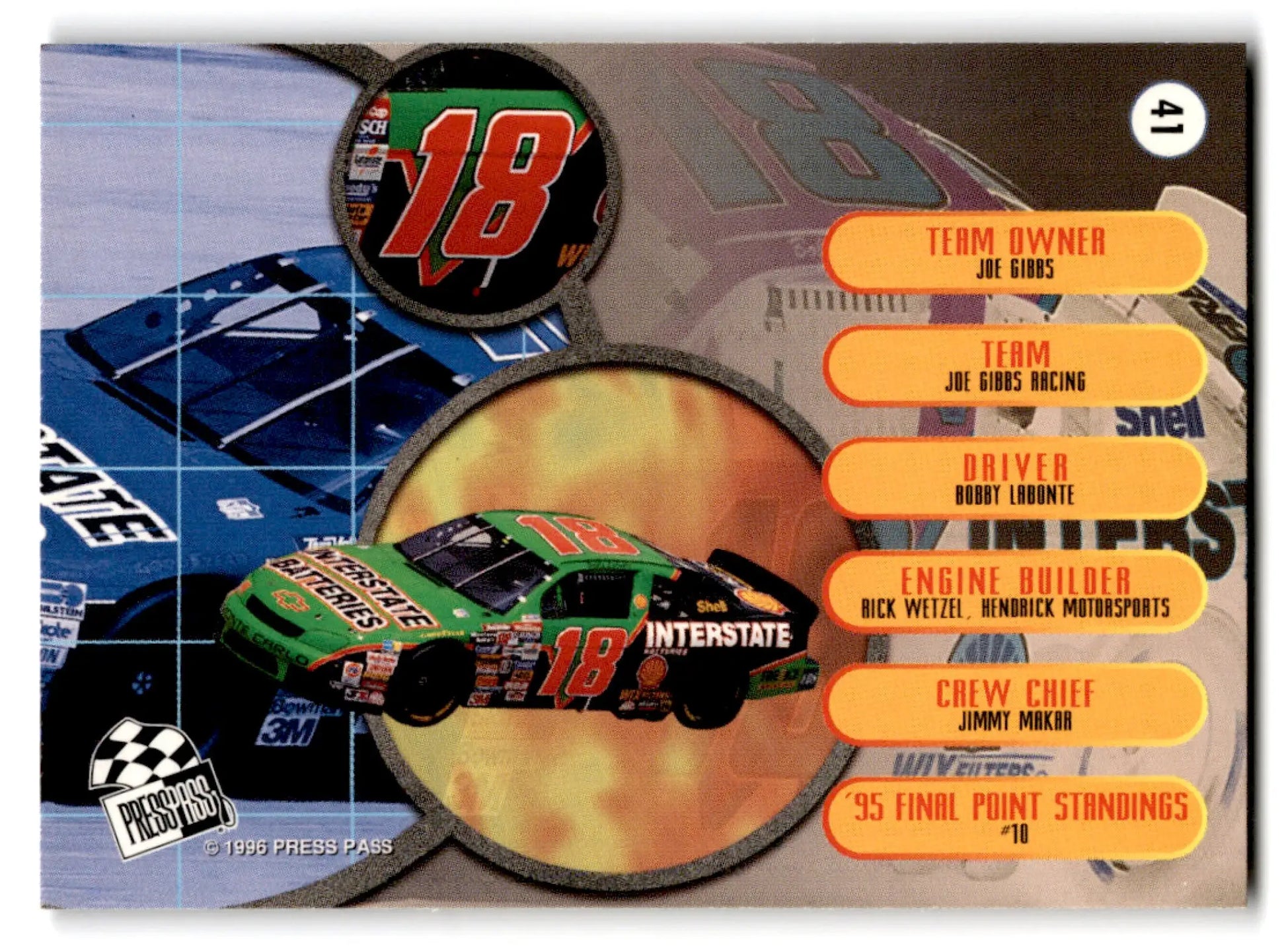 1996 Press Pass Racing Chevrolet Monte Carlo #41 - Diecast Car