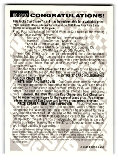 1996 Press Pass Racing Cup Chase Mark Martin #CC20/37 - Trading Card