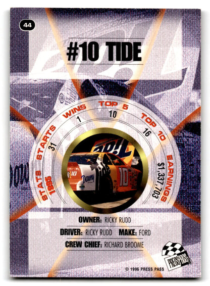 1996 Press Pass Racing Premium Ricky Rudd #44 - Trading Card
