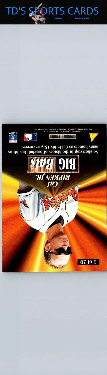 Baseball trading card featuring Cal Ripken Jr. from the Big Bats series 1996 Score #1