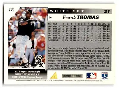 1996 Score #21 Frank Thomas baseball card for trading card collectors and fans