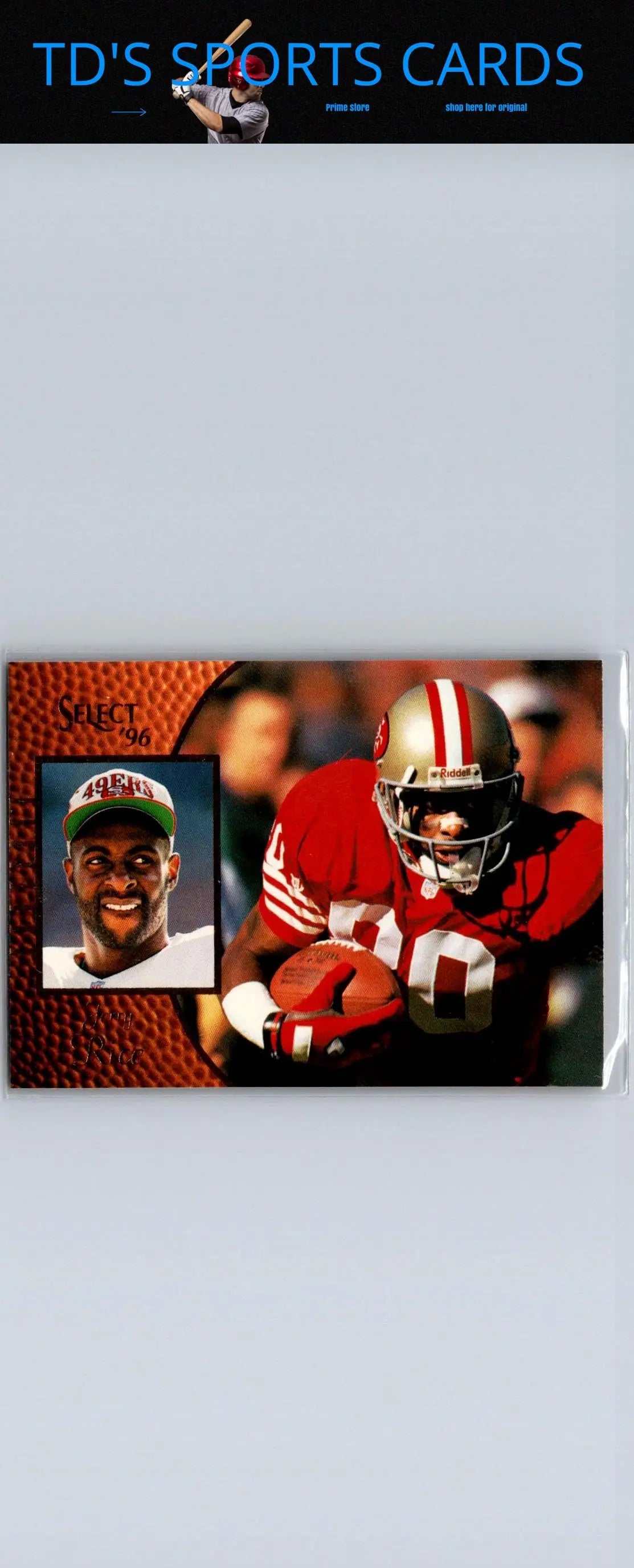 Football trading card featuring Jerry Rice from 1996 Select Series