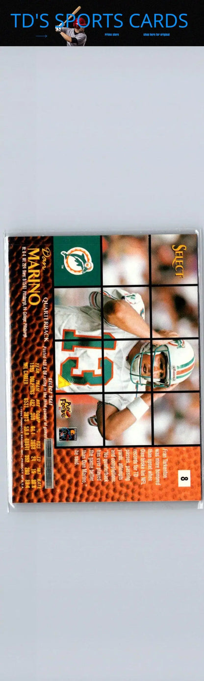 Football trading card featuring Dan Marino from 1996 Select #8 for collectors