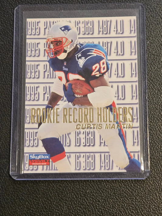 1995 SkyBox Impact Rookies Curtis Martin football rookie card displayed in 1996 SkyBox Impact Rookies product