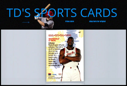 1996 SkyBox USA #47 Shaquille O’Neal trading card featuring the basketball star