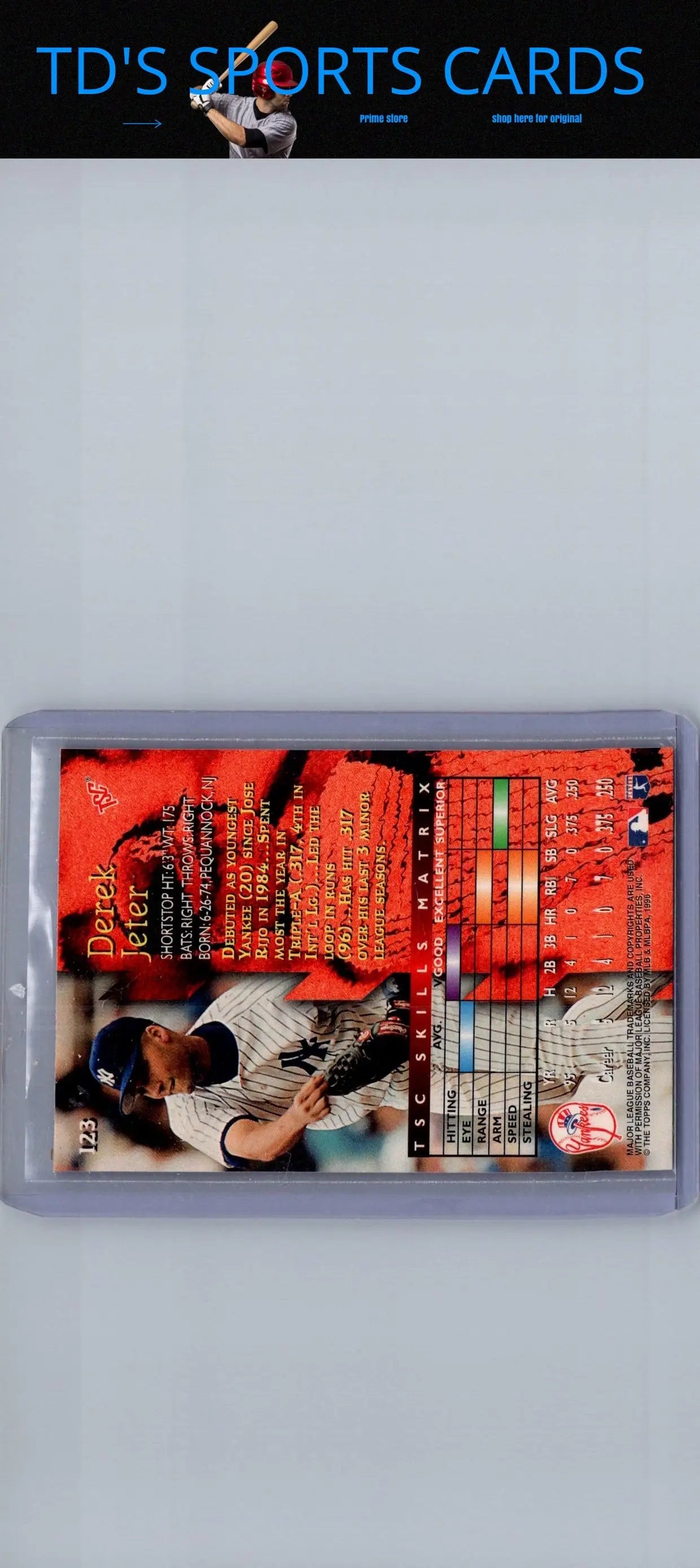 Derek Jeter baseball card 1996 Stadium Club #123 Derek Jeter Silver jeter silver