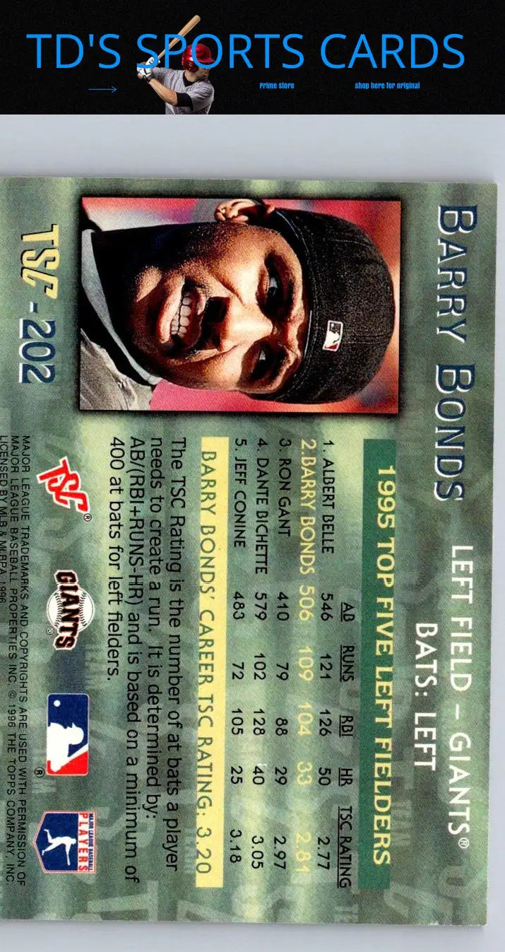 Barry Bonds baseball card from 1996 Stadium Club Members Only collection