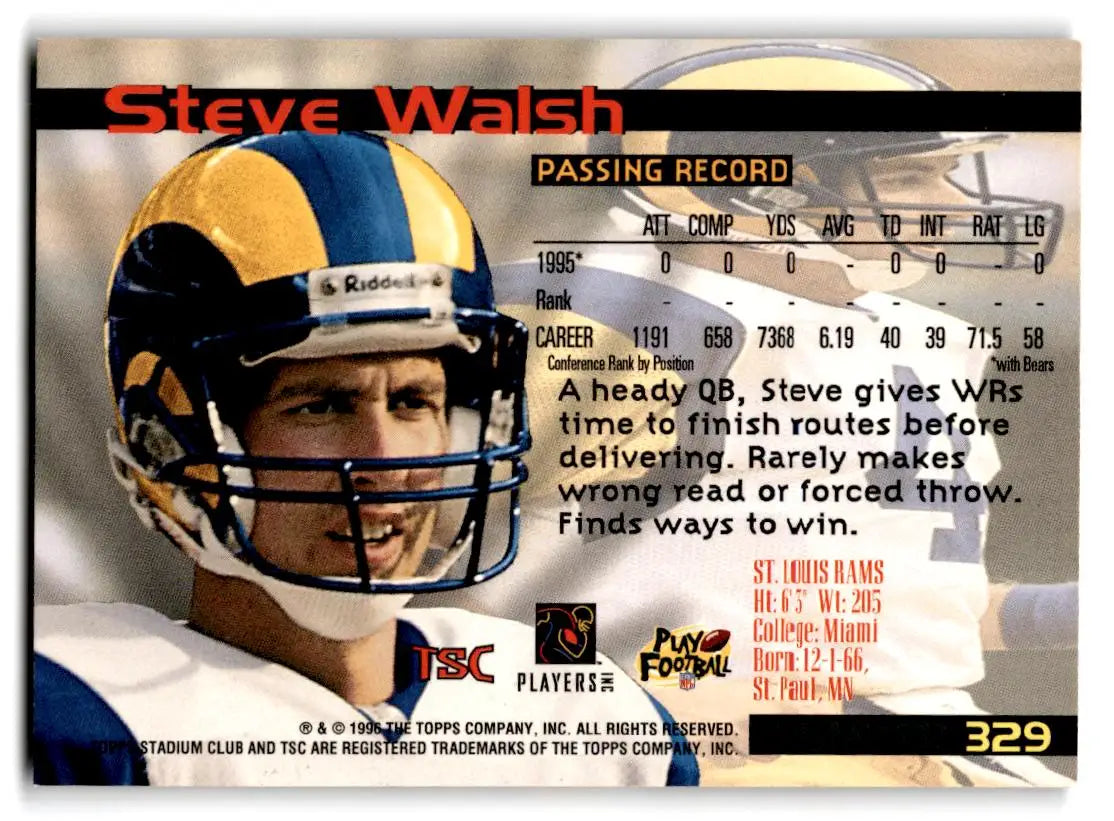 1996 Stadium Club #329 Steve Walsh - Trading Card