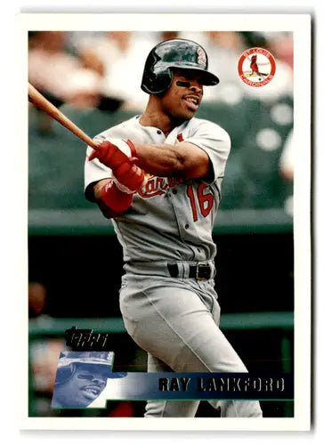 Original gloss 1996 Topps Ray Lankford baseball card featuring mint Cardinals ID 77356