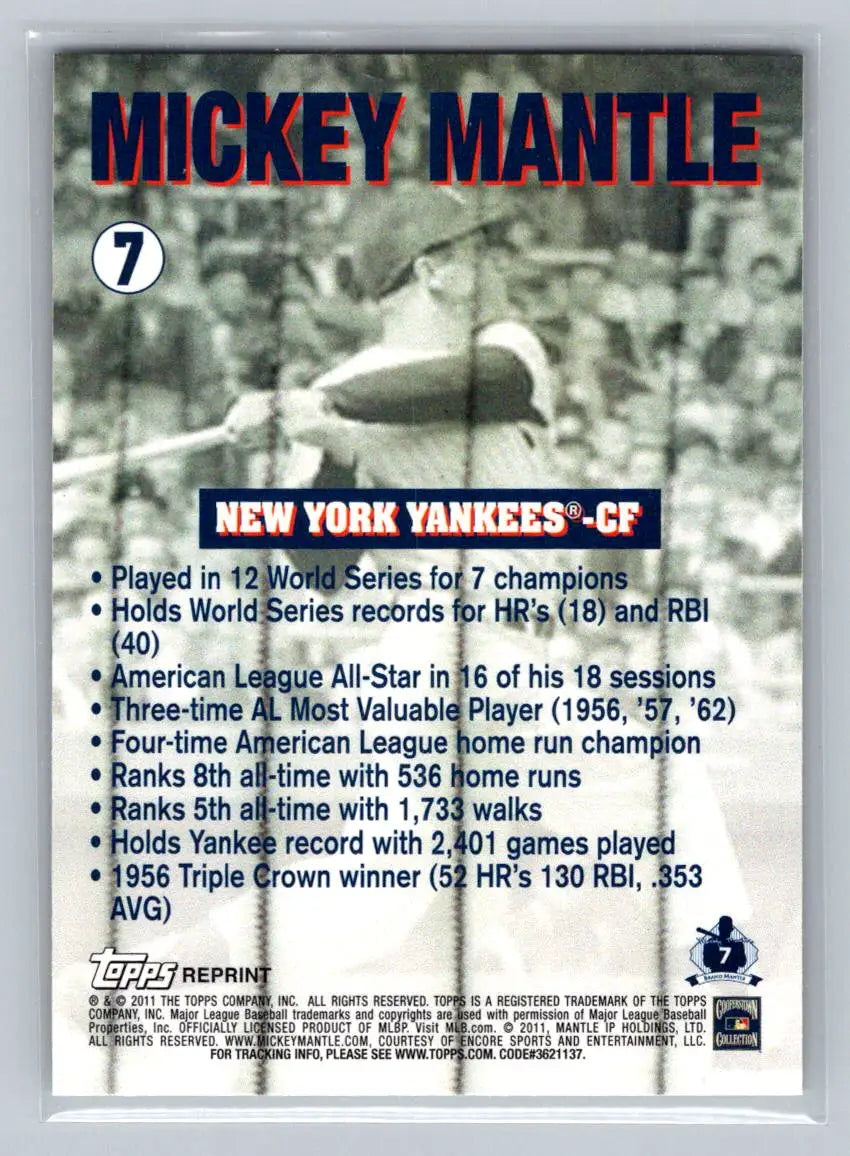 Mickey Mantle 1996 Topps #7 Trading Card featuring New York Yankees memorabilia