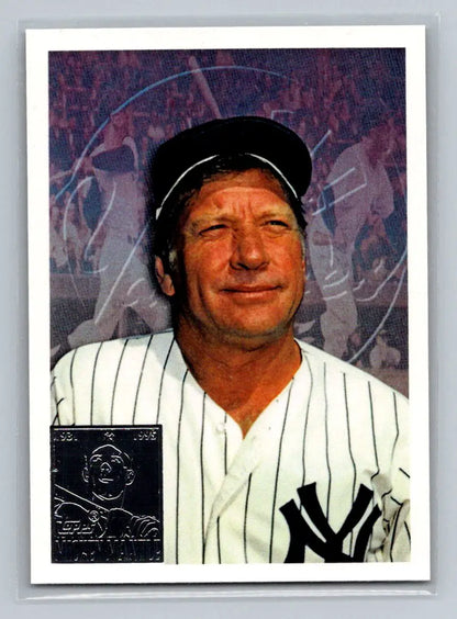 Yogi Berra baseball card featured in 1996 Topps Mickey Mantle New York Yankees trading cards
