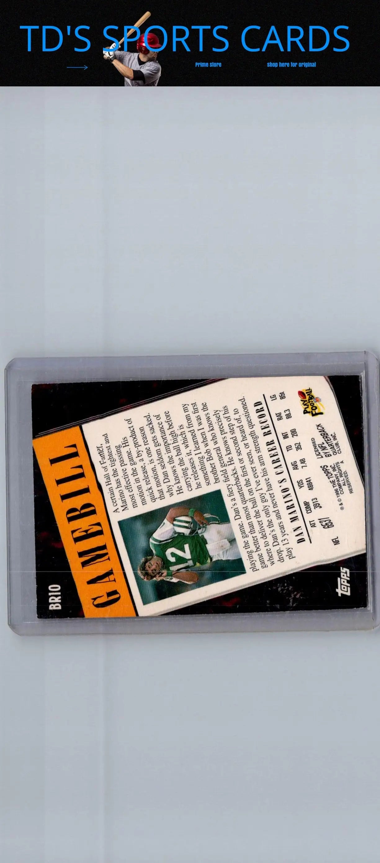 Sports trading card featuring Dan Marino BR10 Dan Marino in clear plastic sleeve