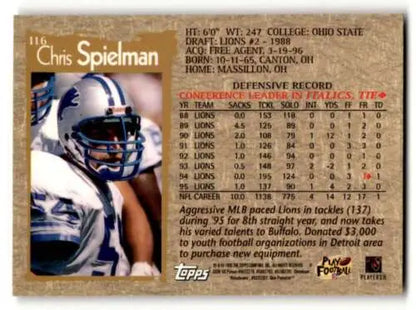 1996 Topps Chrome #116 Chris Spielman Buffalo Bills Football Card with original gloss