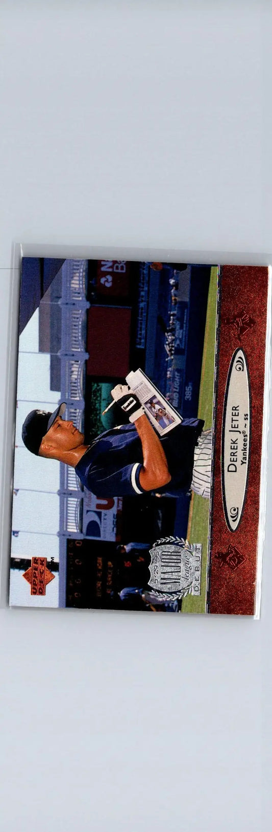 Derek Jeter 1996 Upper Deck baseball card in protective sleeve for collectors