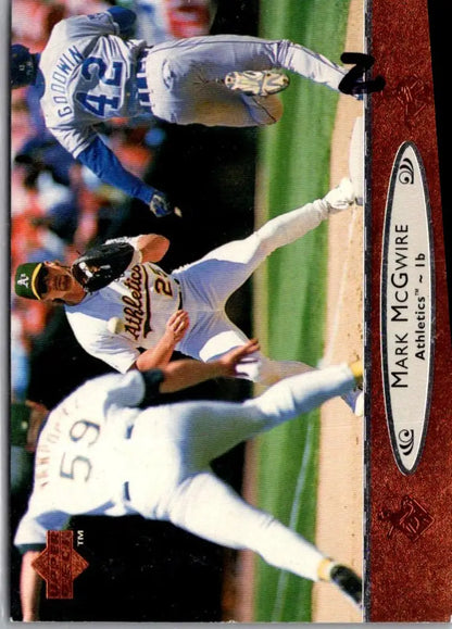 Vintage 1996 Upper Deck Mark McGwire baseball card featuring legendary slugger