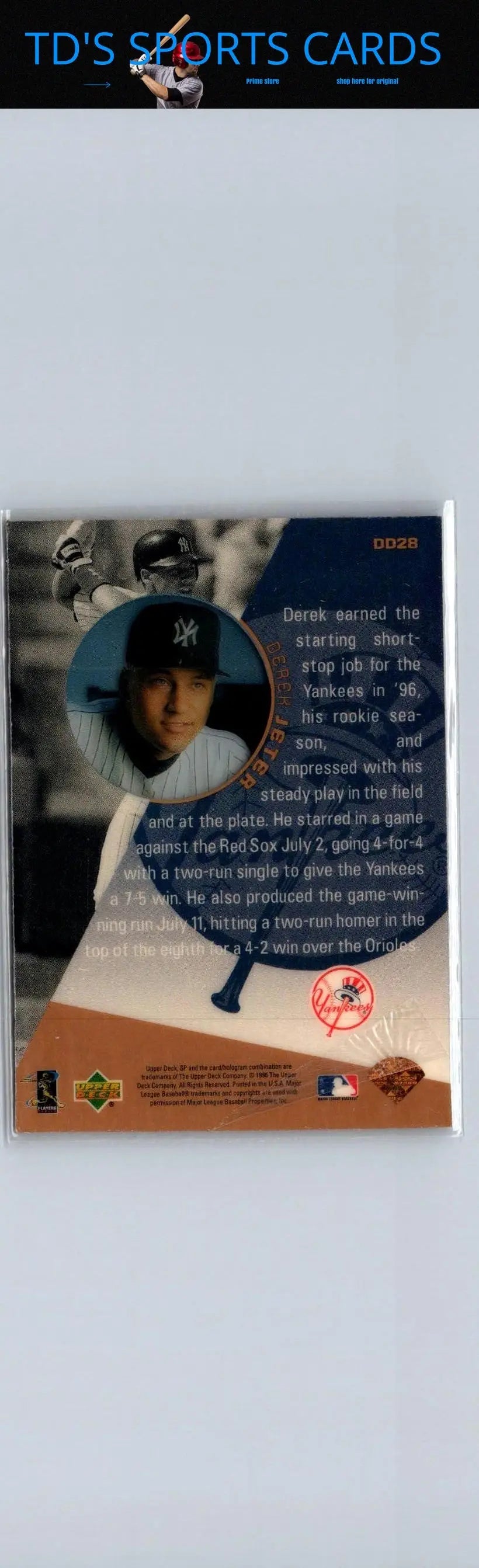 Derek Jeter baseball card 1996 Upper Deck DD28 Derek Jeter Diamond Destiny Gold