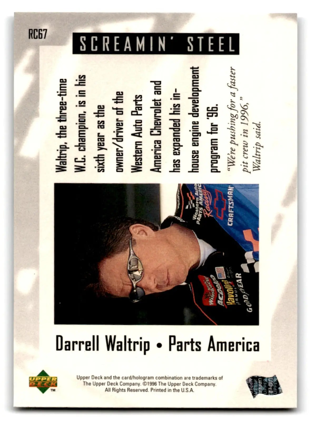 1996 Upper Deck Racing Road to the Cup Darrell Waltrip #RC67a - Trading Card