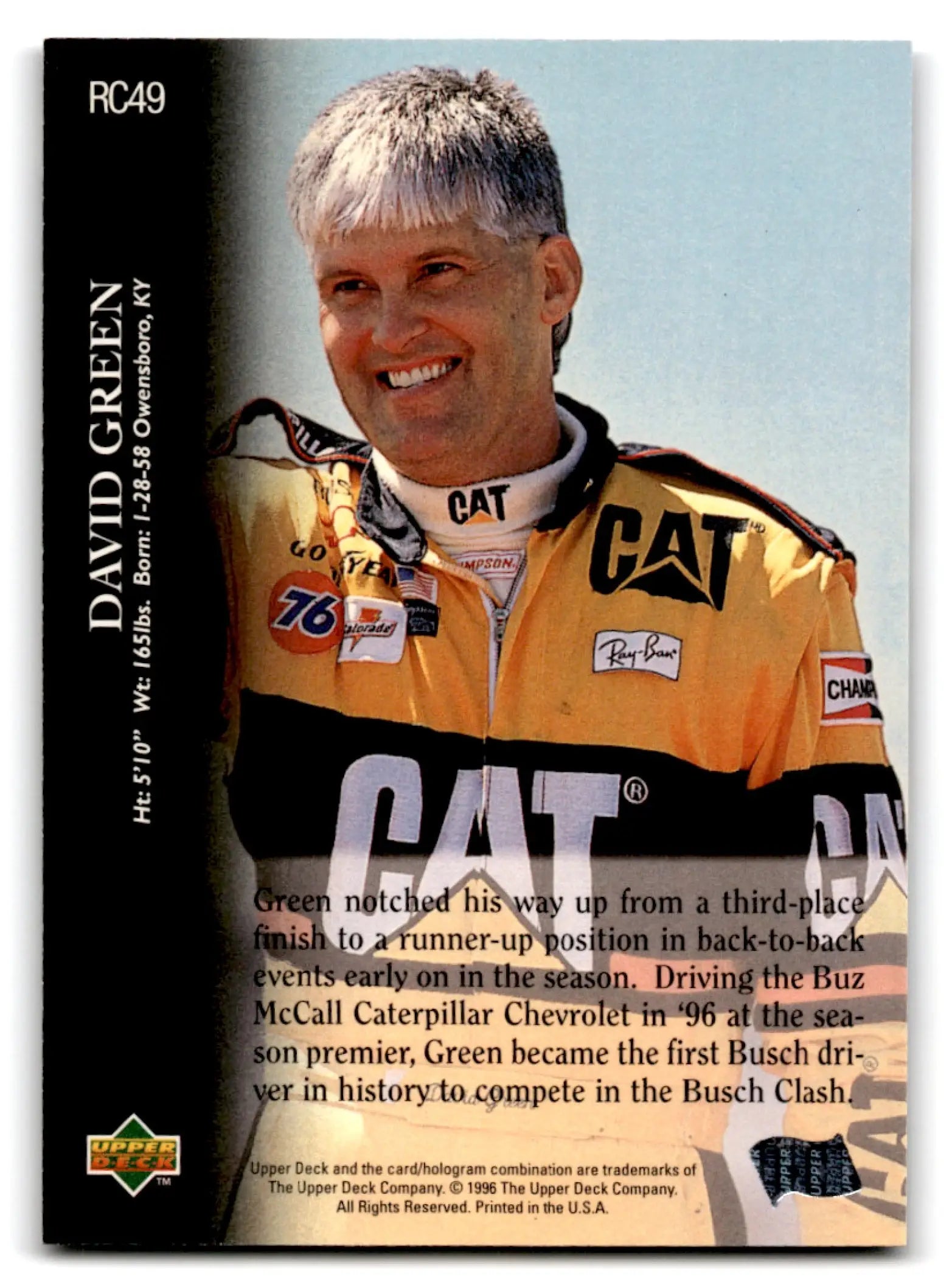 1996 Upper Deck Racing Road to the Cup David Green #RC49a - Trading Card