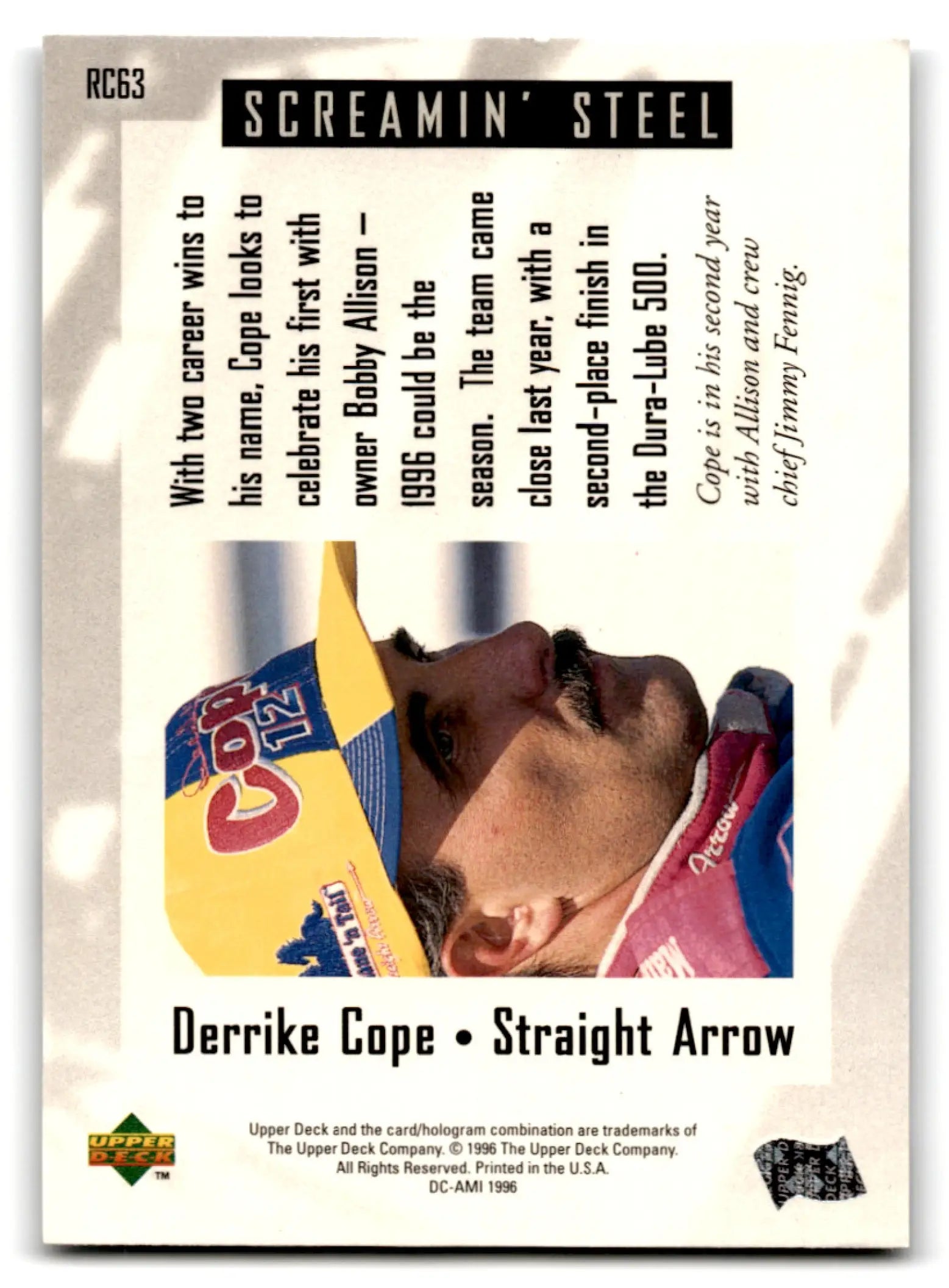 1996 Upper Deck Racing Road to the Cup Derrike Cope #RC63a - Trading Card
