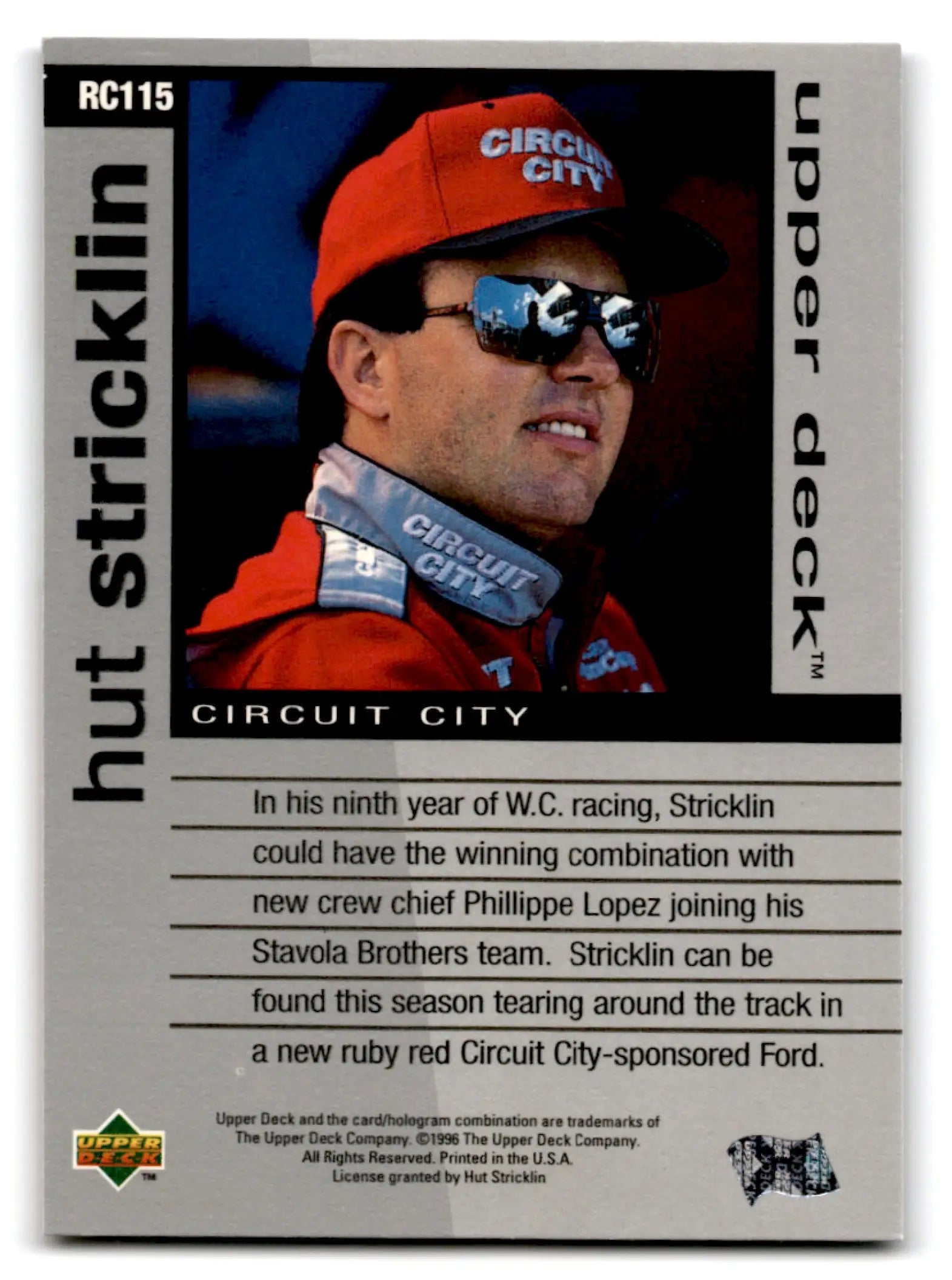 1996 Upper Deck Racing Road to the Cup Hut Stricklin #RC115a - Trading Card