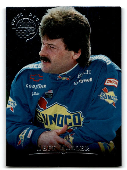 Vintage racing trading card featuring Jeff Fuller in blue Sunoco uniform from Upper Deck Racing Road to the Cup