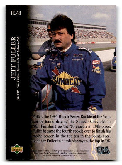 Collectible NASCAR Jeff Fuller trading card from 1996 Upper Deck Racing Road to the Cup