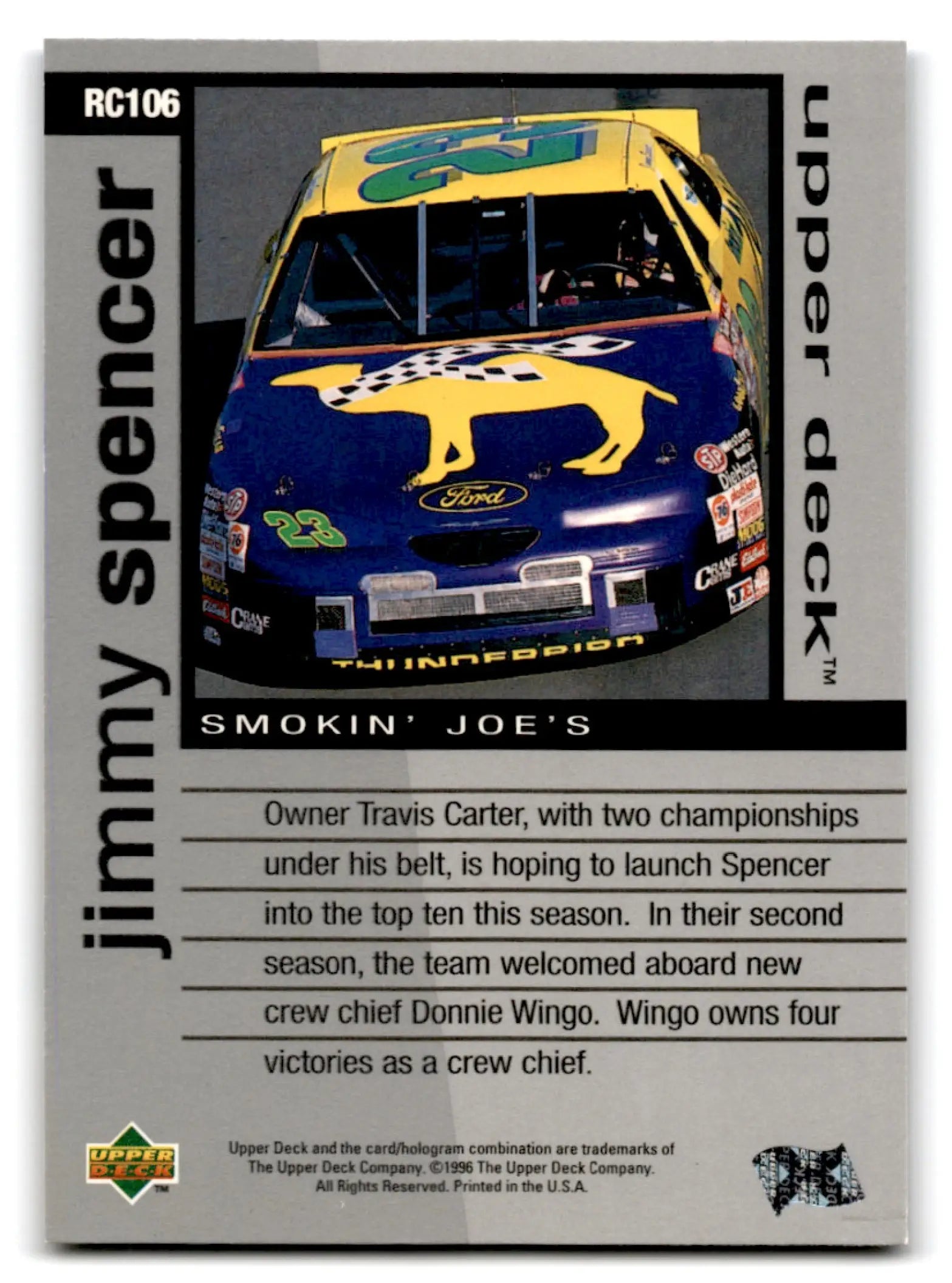 1996 Upper Deck Racing Road to the Cup Jimmy Spencer #RC106a - Unknown