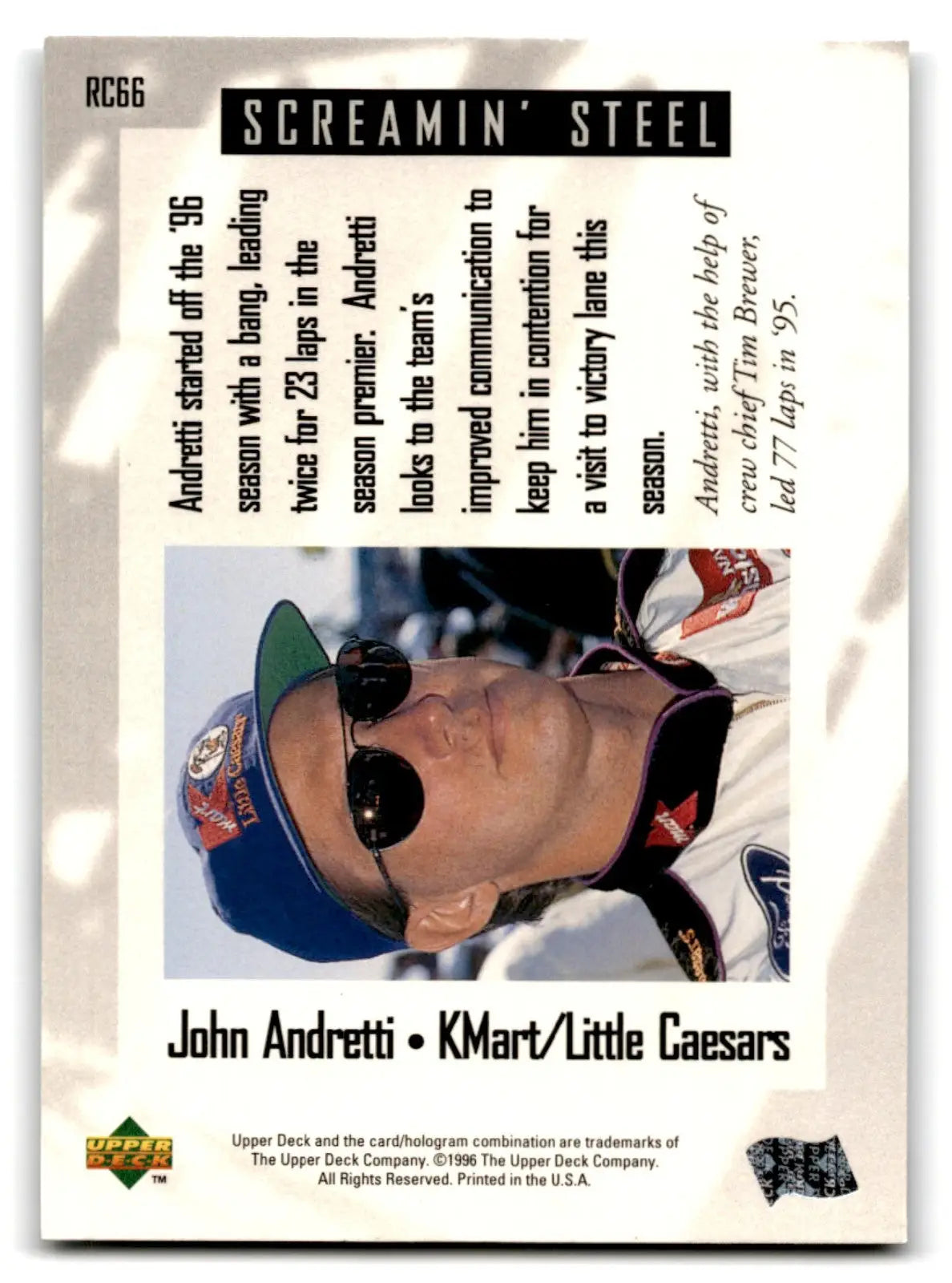 1996 Upper Deck Racing Road to the Cup John Andretti #RC66a - Trading Card