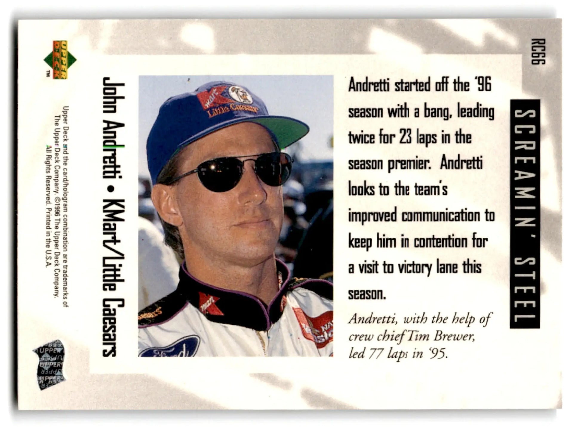1996 Upper Deck Racing Road to the Cup John Andretti #RC66a - Trading Card