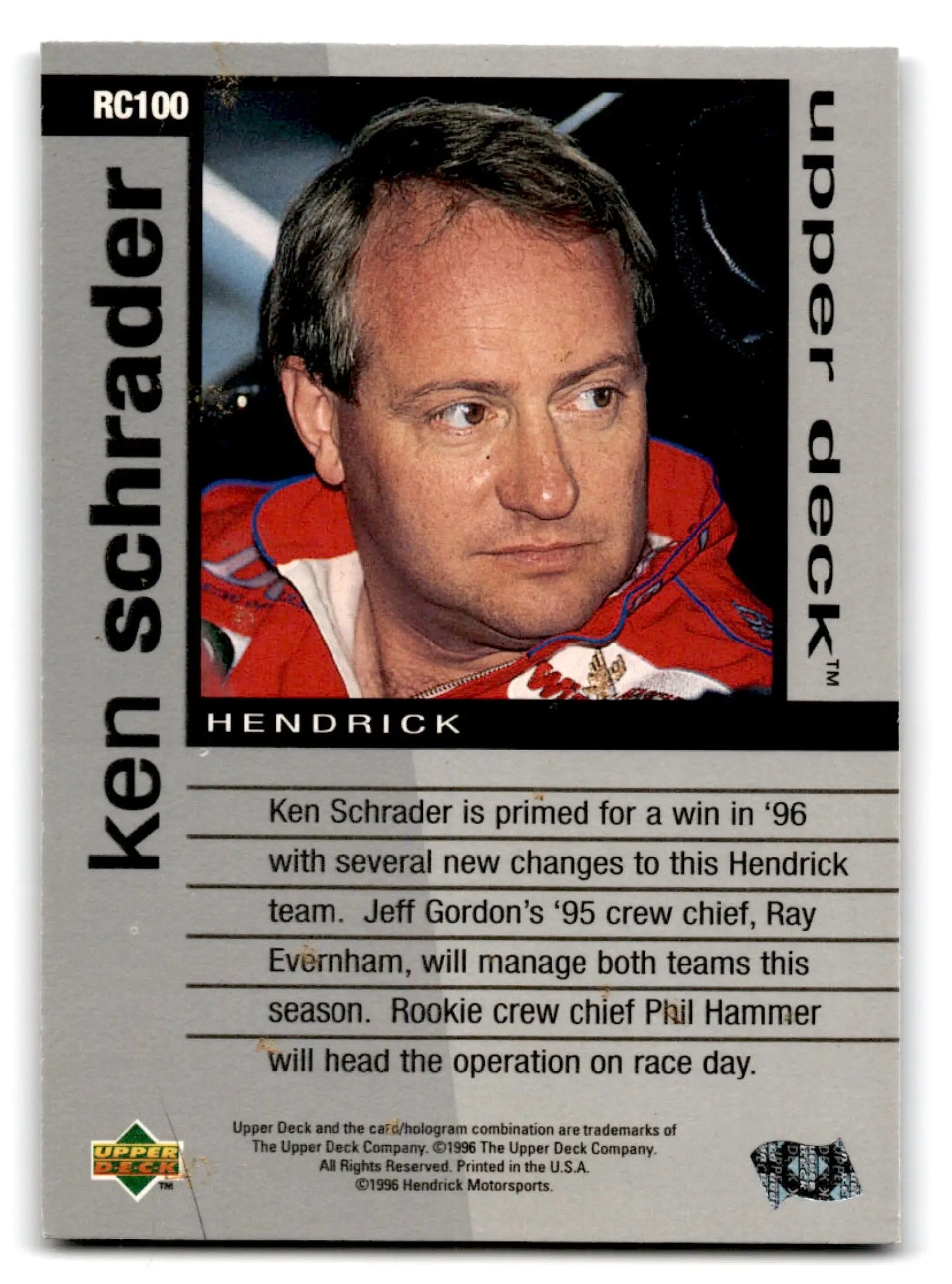 1996 Upper Deck Racing Road to the Cup Ken Schrader #RC100a - Trading Cards