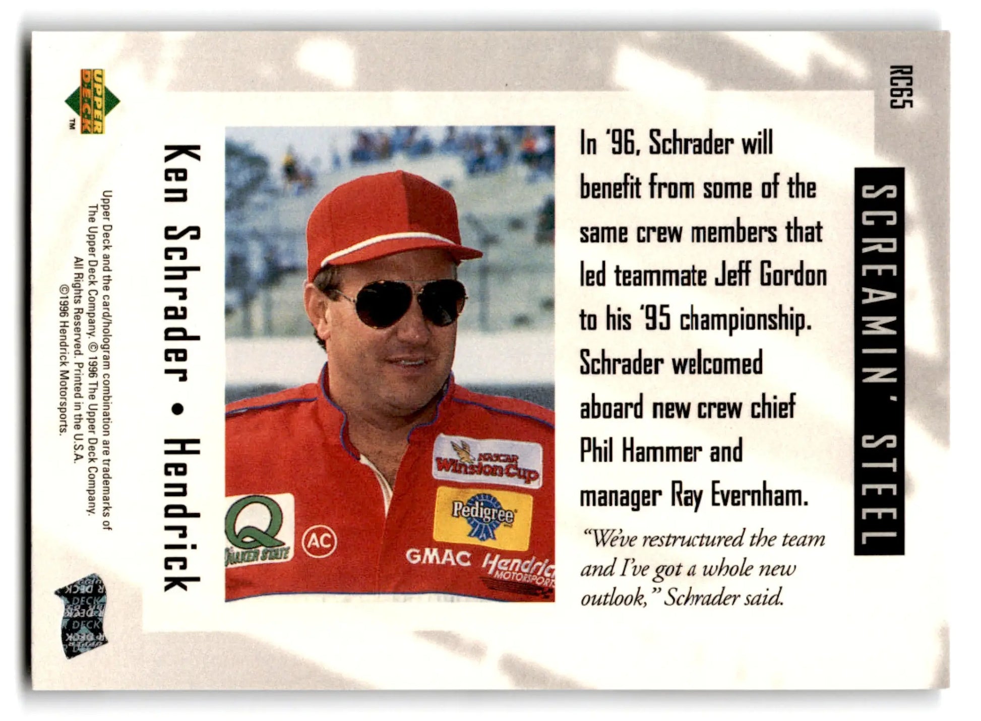 1996 Upper Deck Racing Road to the Cup Ken Schrader #RC65a - Trading Card