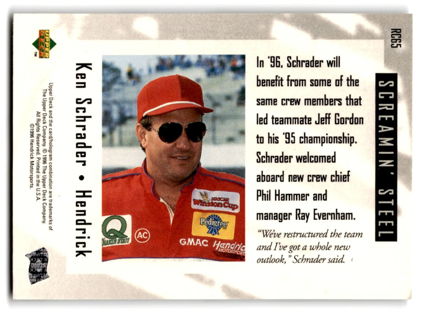 1996 Upper Deck Racing Road to the Cup Ken Schrader #RC65a - Trading Card