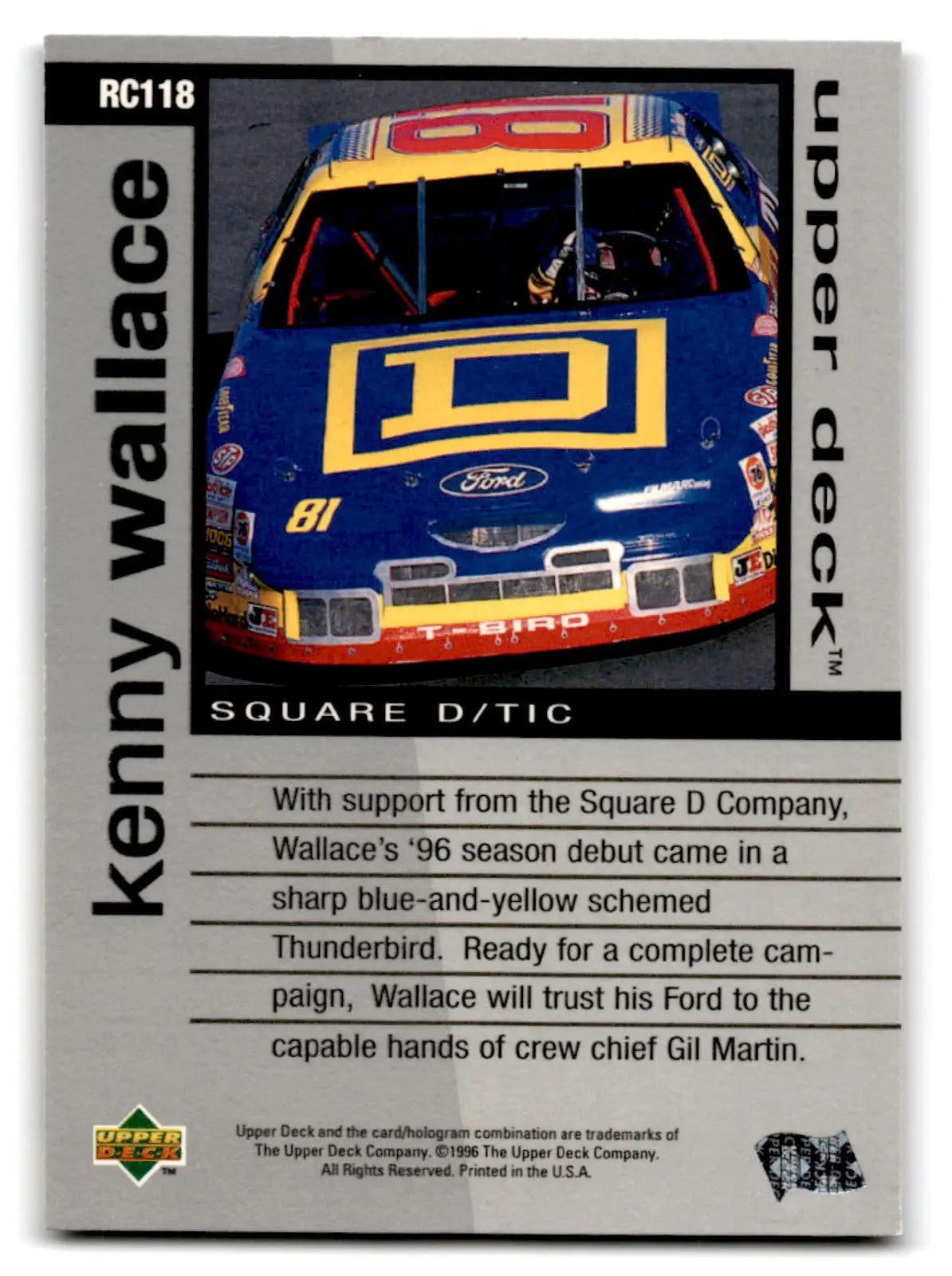 1996 Upper Deck Racing Road to the Cup Kenny Wallace #RC118a - Trading Card
