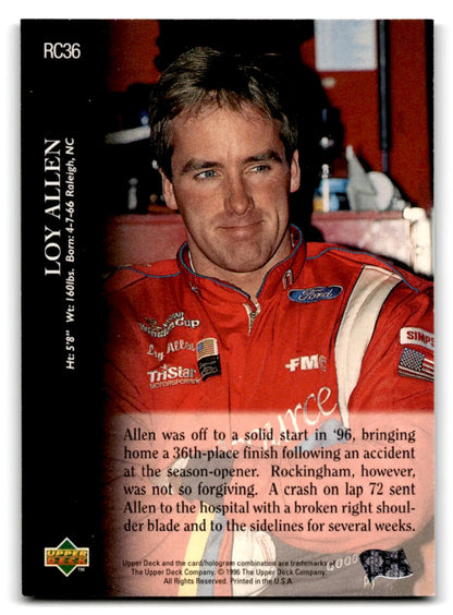 1996 Upper Deck Racing Road to the Cup Loy Allen #RC36a - Trading Card