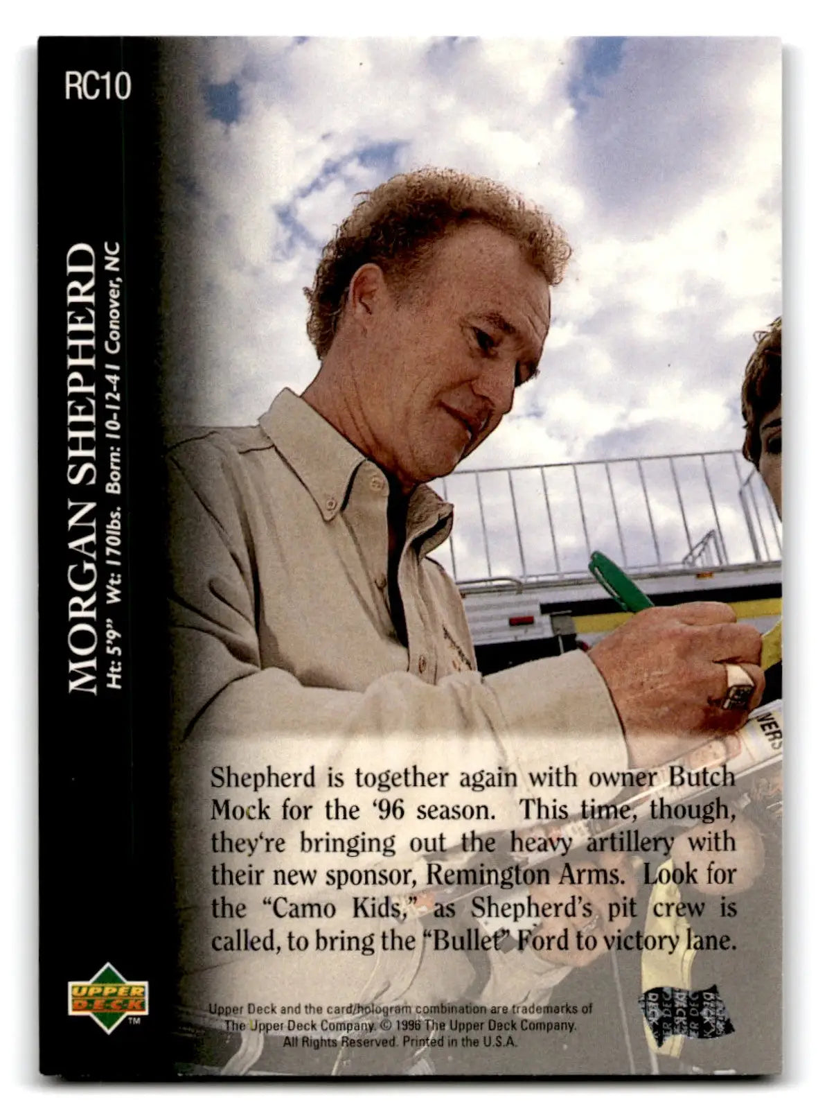 1996 Upper Deck Racing Road to the Cup Morgan Shepherd #RC10a - Trading Card