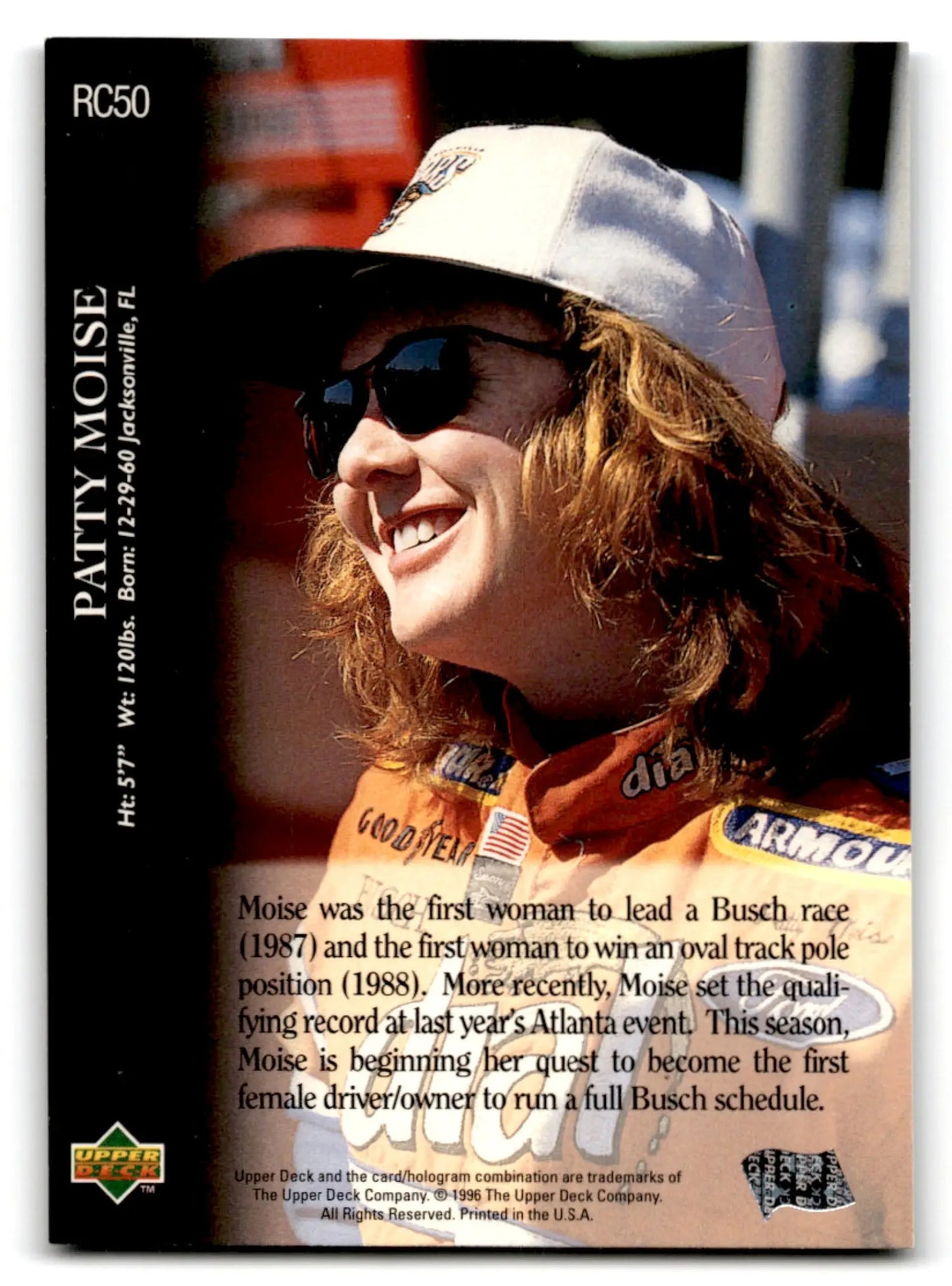 1996 Upper Deck Racing Road to the Cup Patty Moise #RC50a - Trading Card