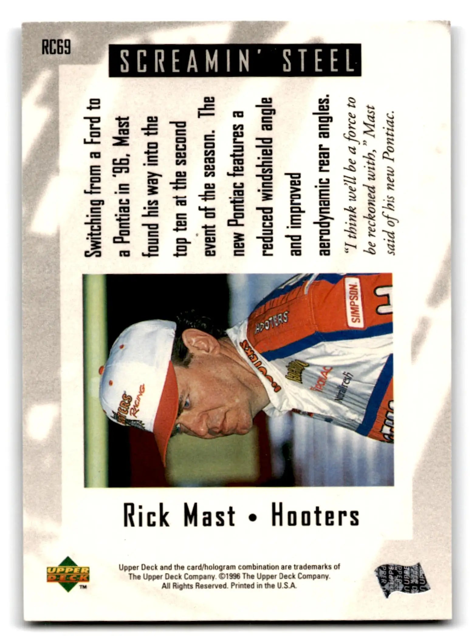 1996 Upper Deck Racing Road to the Cup Rick Mast #RC69a - Trading Card