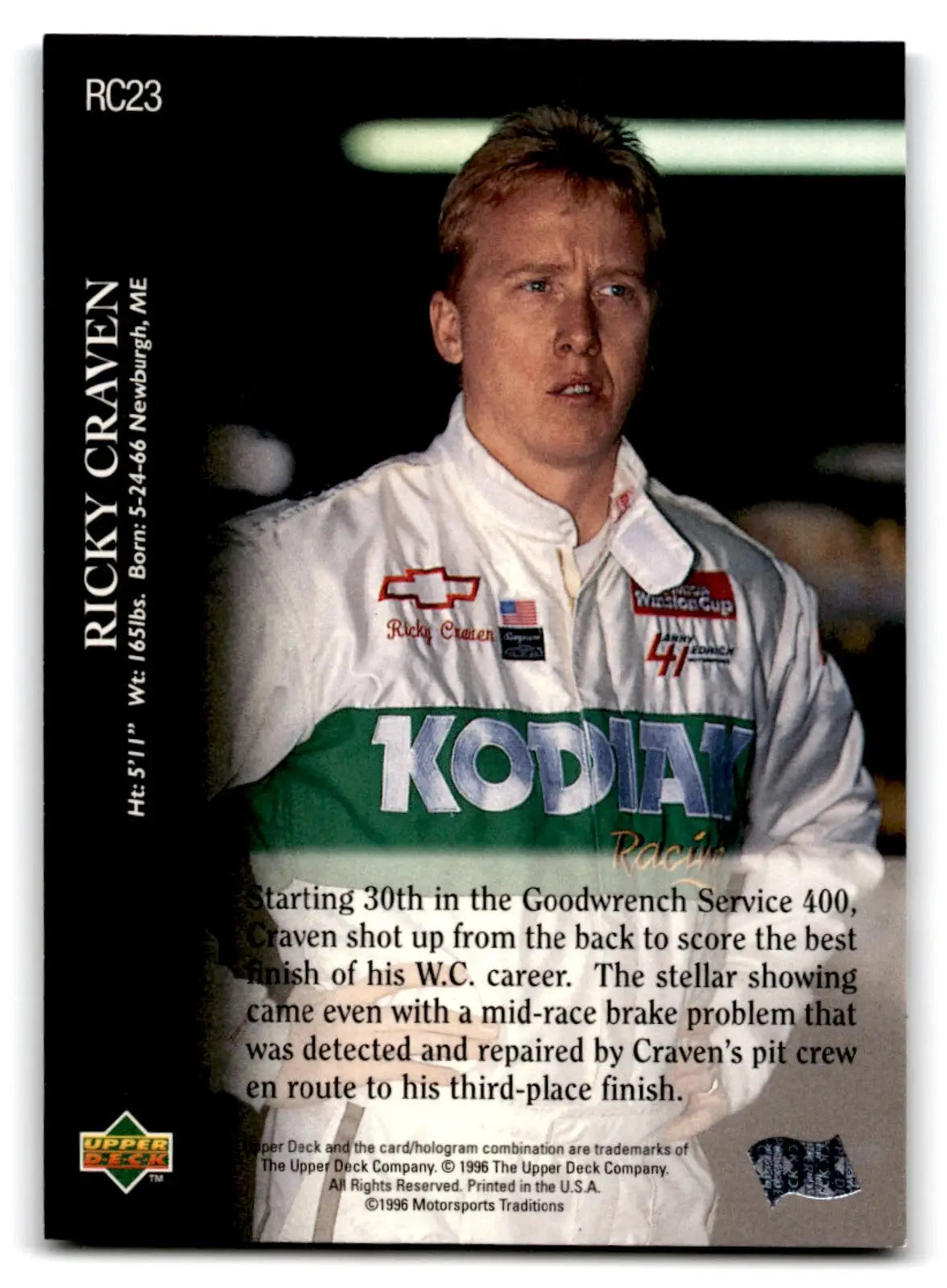 1996 Upper Deck Racing Road to the Cup Ricky Craven #RC23a - Unknown