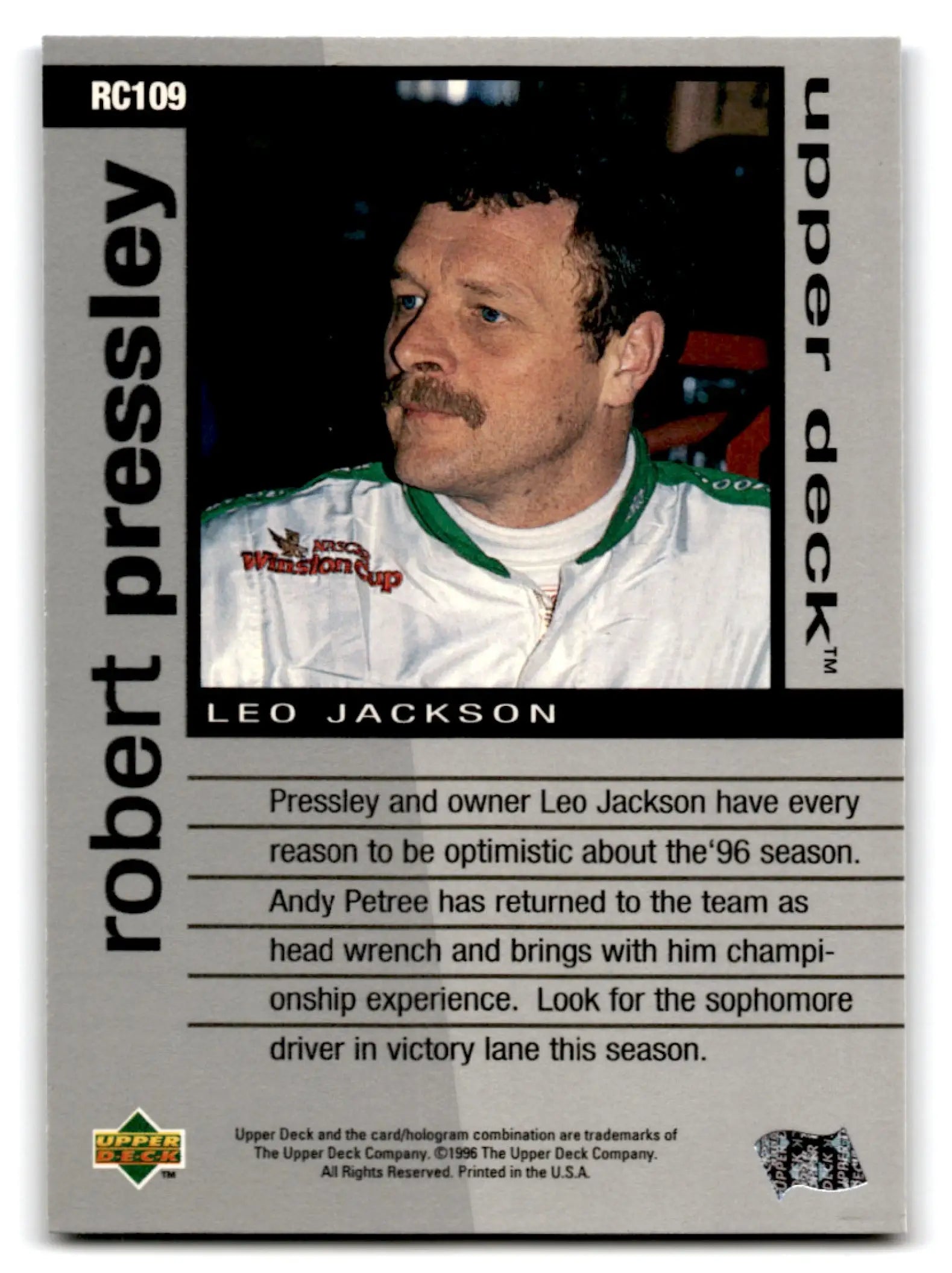1996 Upper Deck Racing Road to the Cup Robert Pressley #RC109a - Trading Card