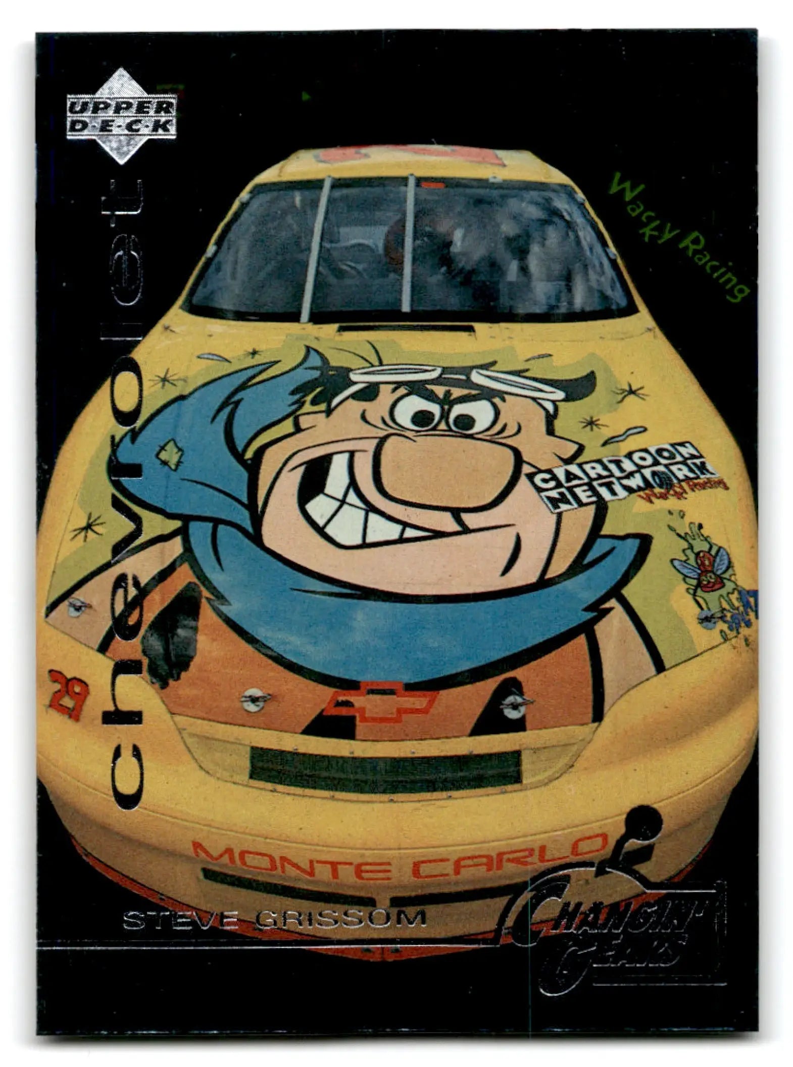 Collectible racing car trading card featuring Fred Flintstone from Upper Deck Racing Road to the Cup Steve Grissom