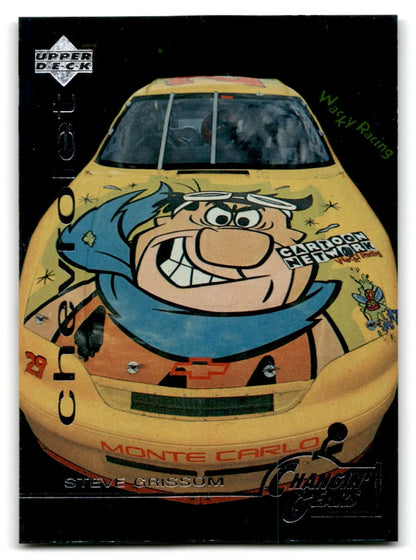 Collectible racing car trading card featuring Fred Flintstone from Upper Deck Racing Road to the Cup Steve Grissom