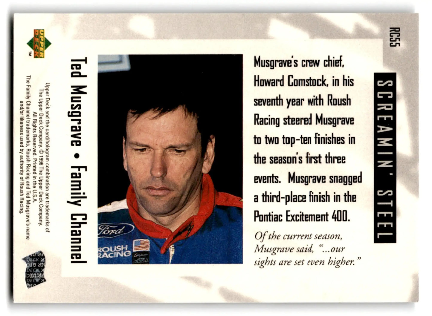 1996 Upper Deck Racing Road to the Cup Ted Musgrave #RC55a - Trading Card