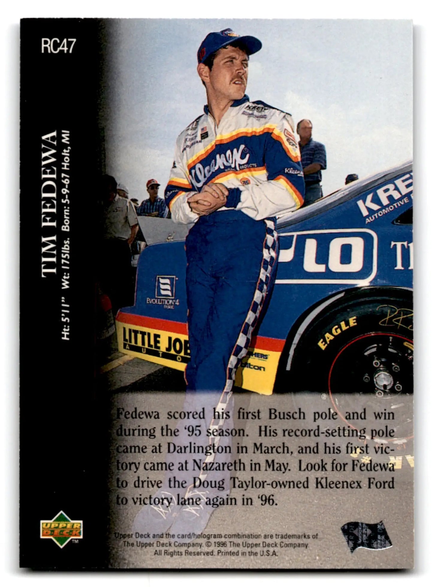 1996 Upper Deck Racing Road to the Cup Tim Fedewa #RC47a - Trading Card